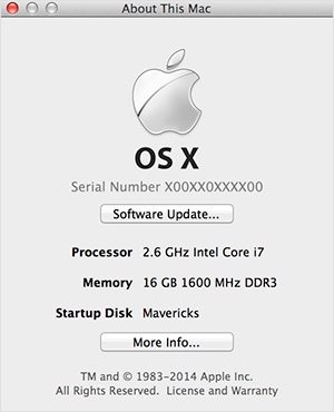 About This Mac window in OS X Mavericks